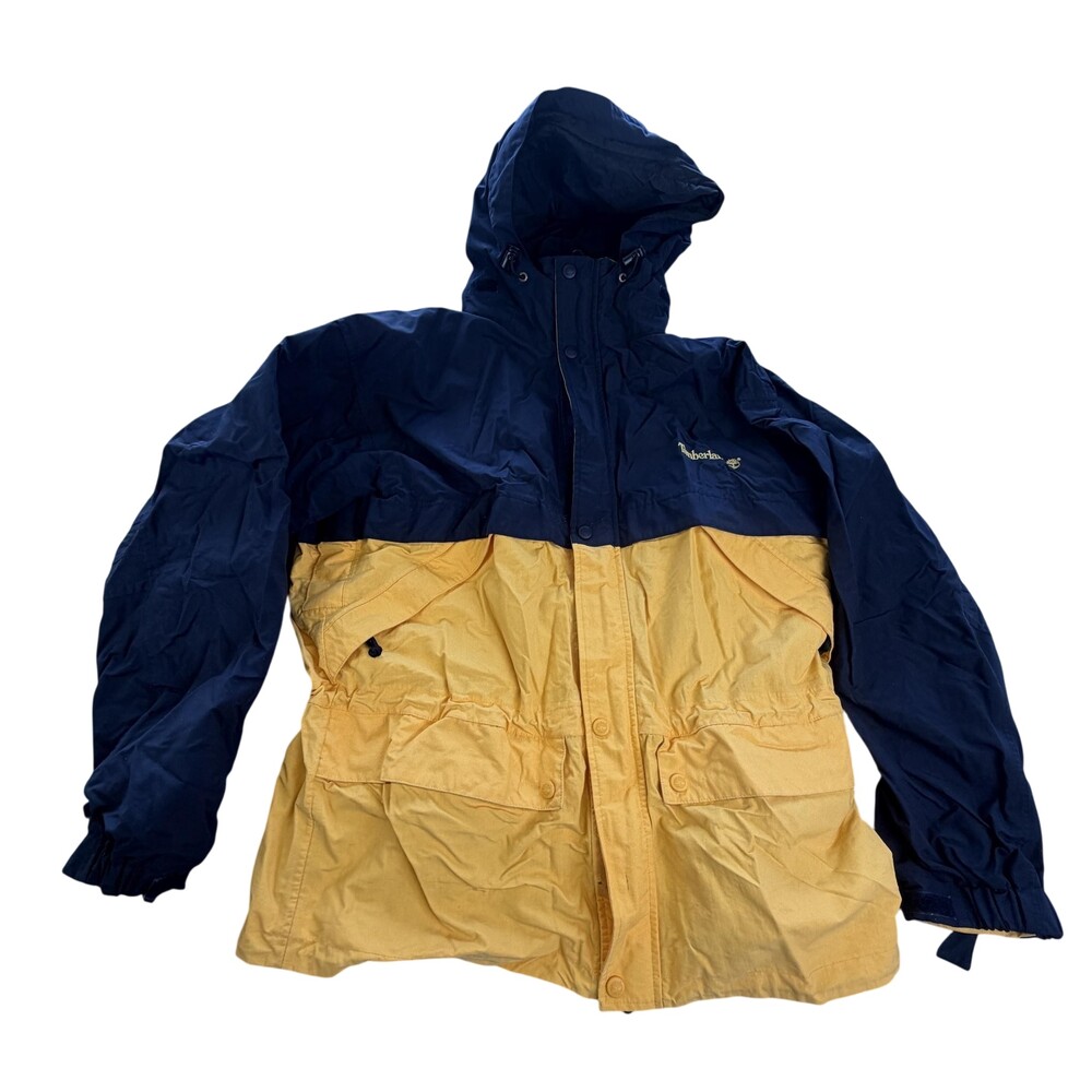 Vintage Timberland Weathergear Jacket Mens Medium Blue Yellow Hooded Parka
